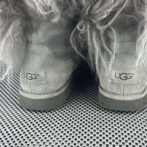 UGG Lida Mongolian Boots Womens Size 7 Gray Leather Sheepskin Rare 1017516 - Picture 9 of 12